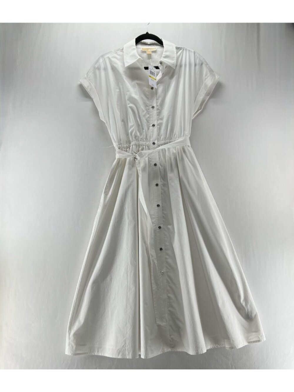 Michael Kors Cotton Poplin Midi Shirt Dress Sz M Belted Cuffed Slip Liner White - Picture 10 of 15